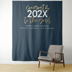 Blaue und goldene moderne Schrift stilvolle Abschl Wandteppich