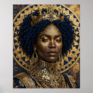 Blaue und goldene Mosaik-Afrika-Königin Poster