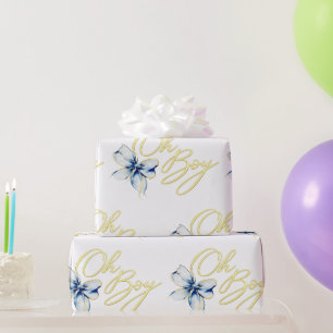 Blaue und goldene „Oh Boy“-Gold-Typografie-Baby-Pa Geschenkpapier