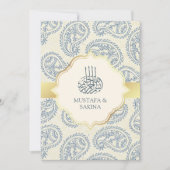 Blaue und goldene Paisley Islamische Hochzeit Einladung (Vorderseite)