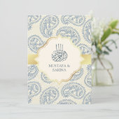 Blaue und goldene Paisley Islamische Hochzeit Einladung (Stehend Vorderseite)