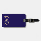 Blaue und goldene personalisierte Monogramm Gepäckanhänger (Vorderseite horizontal)