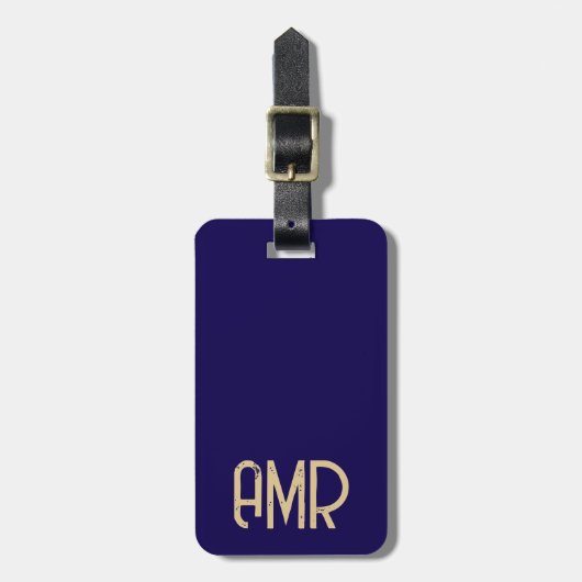 Blaue und goldene personalisierte Monogramm Gepäckanhänger (Vorderseite vertikal)
