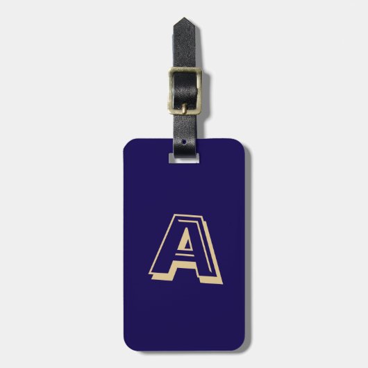 Blaue und goldene personalisierte Monogramm Gepäckanhänger (Vorderseite vertikal)