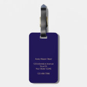 Blaue und goldene personalisierte Monogramm Gepäckanhänger (Rückseite vertikal)
