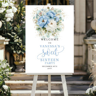 Blaue und goldene Pfingstrosen Sweet Sixteen Willk Poster