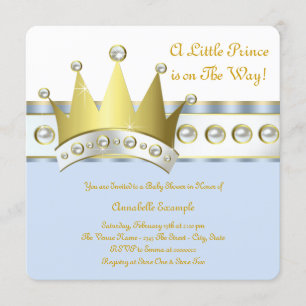 Blaue und goldene Prinz-Baby-Party Einladung