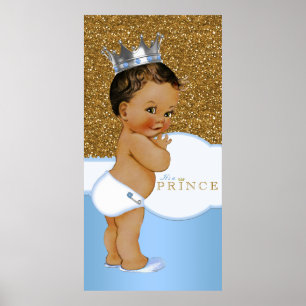 Blaue und goldene Prinz-Baby-Party Poster