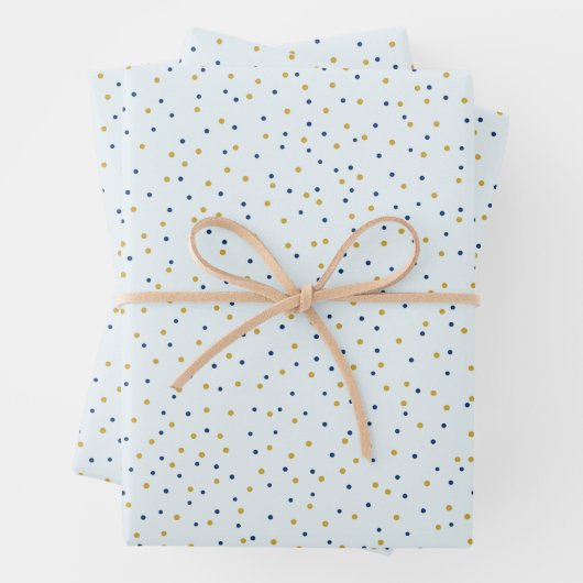 Blaue und goldene Punkte Geschenkpapier Set (Beispiel)