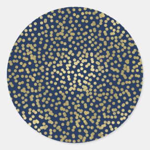 Blaue und goldene Punkte Konfetti Elegant Chic Gla Runder Aufkleber