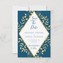 Blaue und goldene Rahmen moderne Hochzeit Save The