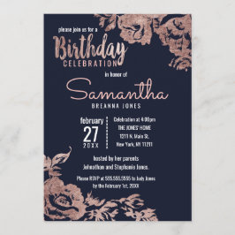 Blaue und goldene Rose Geburtstagsparty Einladung