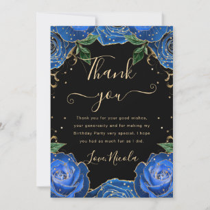 Blaue und goldene Rosen Floral Geburtstag Dankeskarte
