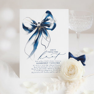 Blaue und goldene Schleife Elegante wunderliche Br Einladung