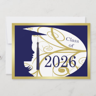Blaue und goldene Silhouette 2026 Karte