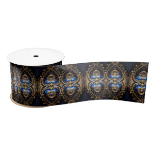 Blaue und goldene Steampunkherzen Satinband