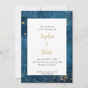 Blaue und goldene Sternennacht Himmlische Hochzeit Einladung