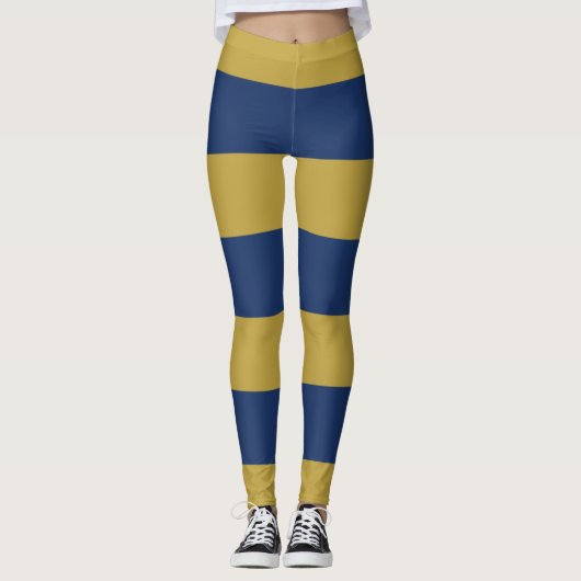 Blaue und goldene Streifen Leggings (Vorderseite)