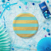 Blaue und goldene Streifen Pappteller (Party)