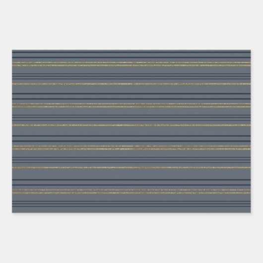 Blaue und goldene Streifen und -platten Geschenkpapier Set (Vorderseite 3)