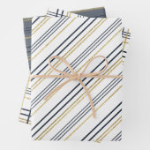 Blaue und goldene Streifen und -platten Geschenkpapier Set (Beispiel)