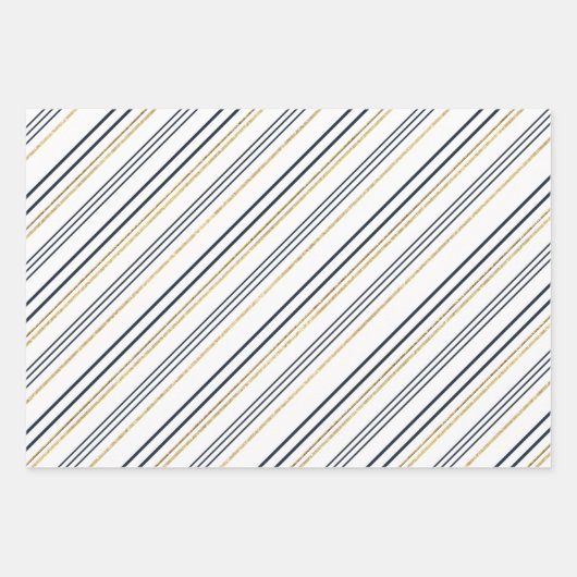 Blaue und goldene Streifen und -platten Geschenkpapier Set (Vorderseite)