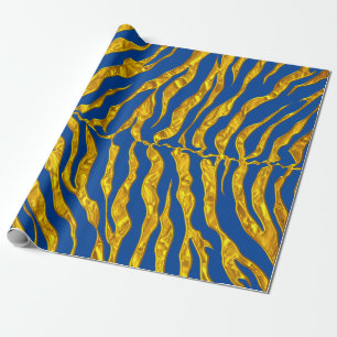 Blaue und goldene Tiger-Streifen Geschenkpapier