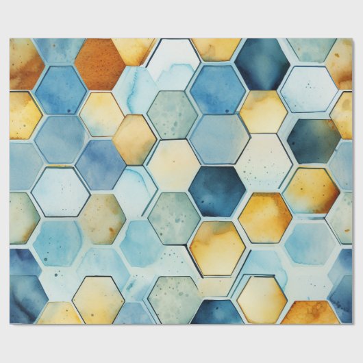 Blaue und goldene Wabenrüben Geschenkpapier (Flach)