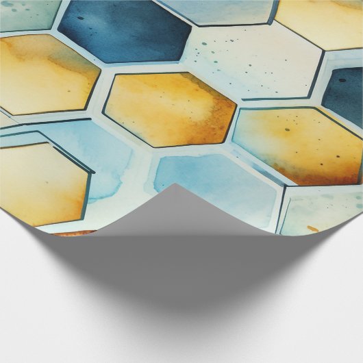 Blaue und goldene Wabenrüben Geschenkpapier (Ecke)