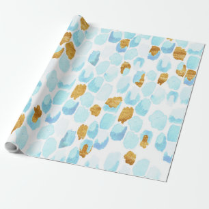 Blaue und goldene Wasserfarbe und gemusterte Punkt Geschenkpapier