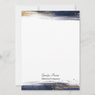 Blaue und goldene Wasserfarben-Pinselstriche perso Karte