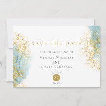 Blaue und goldene Wasserfarben Save the Date