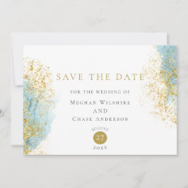 Blaue und goldene Wasserfarben Save the Date