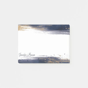 Blaue und goldene Wasserfarbenpinselschläge person Post-it Klebezettel