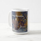 Blaue und goldene Weihnachtsbäume in der nächtlich Kaffeetasse (Vorderseite Links)