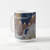 Blaue und goldene Weihnachtsbäume in der nächtlich Kaffeetasse (Vorderseite Links)