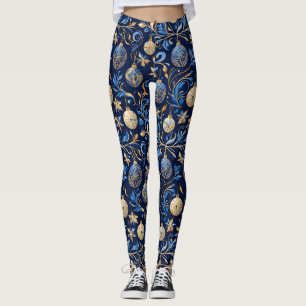 Blaue und goldene Weihnachtsdesigns Leggings