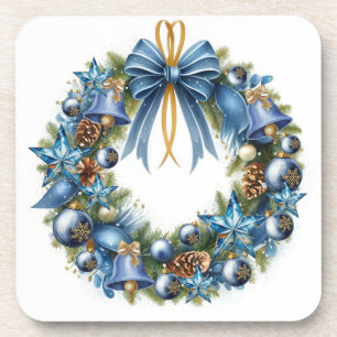 Blaue und goldene Weihnachtsgirlande Getränkeuntersetzer