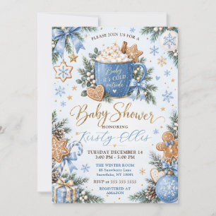 Blaue und goldene Winter-Kakao-Baby-Shower Einladung