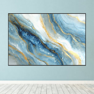 Blaue und goldene Wirbel-Mineral-Abstraktkunst Leinwanddruck