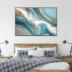 Blaue und goldene Wirbel-Mineral-Abstraktkunst Leinwanddruck