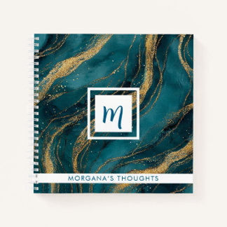 Blaue und goldene Wirbel Monogramm Quadrat Notizblock