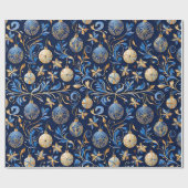 Blaue und goldene Zierdesigns Weihnachten Geschenkpapier (Flach)
