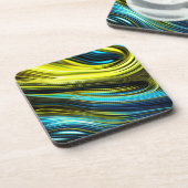 Blaue und goldfarbene Abstrakte Seide- und Satin-R Getränkeuntersetzer (Linke Seite)