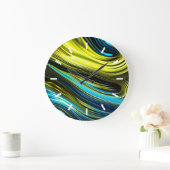 Blaue und goldfarbene Abstrakte Seide- und Satin-R Große Wanduhr (Zuhause)