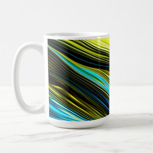 Blaue und goldfarbene Abstrakte Seide- und Satin-R Kaffeetasse (Links)