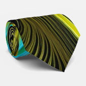 Blaue und goldfarbene Abstrakte Seide- und Satin-R Krawatte (Gerollt)