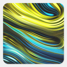 Blaue und goldfarbene Abstrakte Seide- und Satin-R Quadratischer Aufkleber