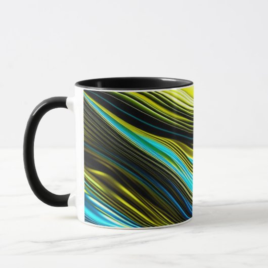 Blaue und goldfarbene Abstrakte Seide- und Satin-R Tasse (Links)