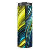 Blaue und goldfarbene Abstrakte Seide- und Satin-R Thermosbecher (Rückseite)